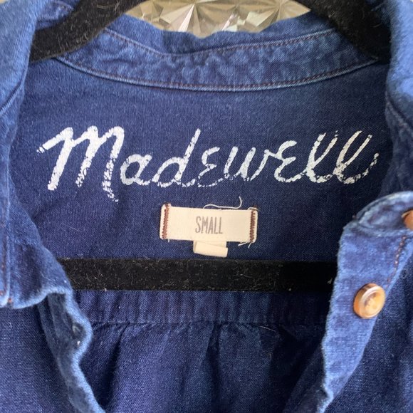 NWOT Madewell Dark Wash Chambray Navy Blue Jean Denim Button Down Button Up S - Picture 3 of 3